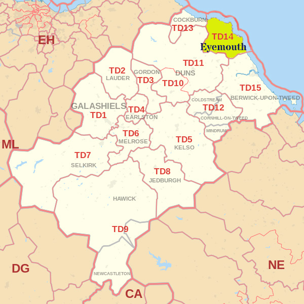TD14 postcode map, ​​​​​​​​​​​​​​​​​​Jedburgh​ skip hire